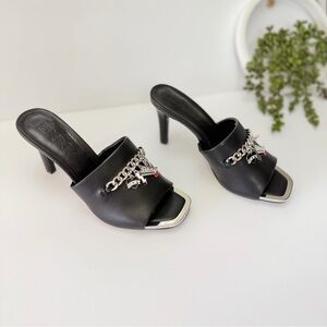 DKNY Black Heels with Silver Chain Accent